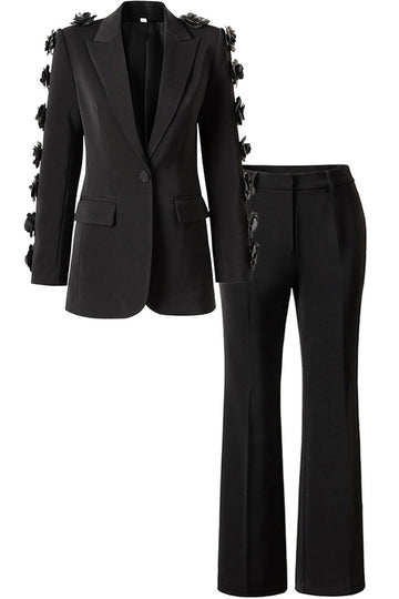 Trajes formales negros de 2 piezas con solapa de pico para mujer